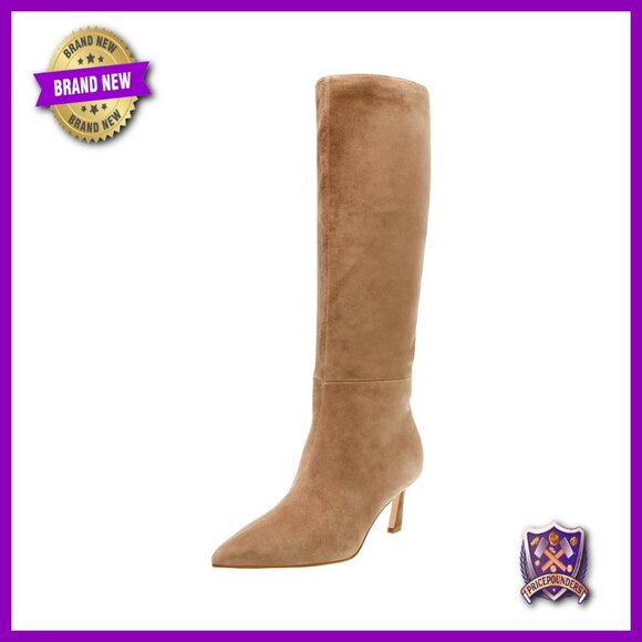 Pointed Toe Knee High Boots Kitten Heel Pull On Style